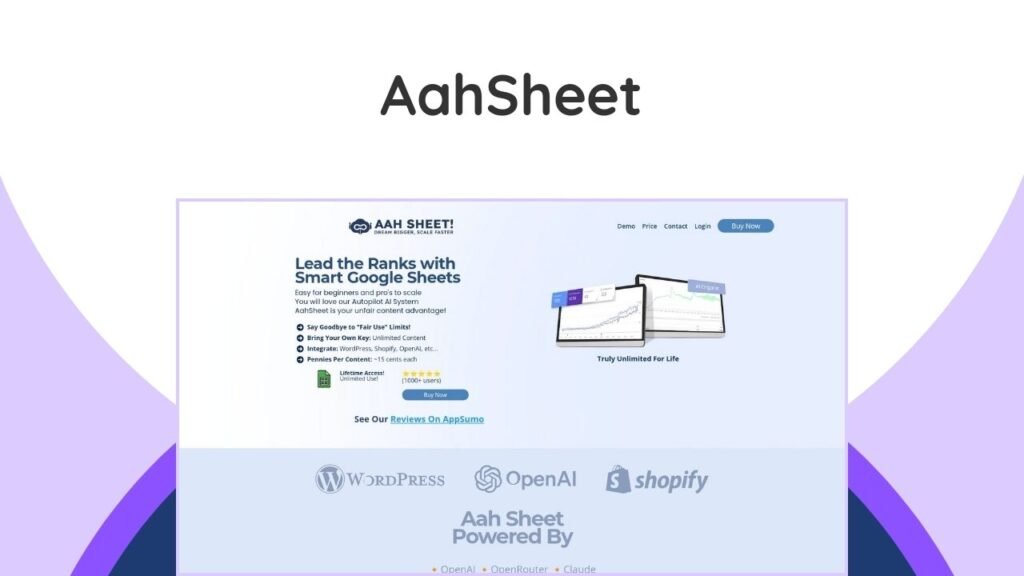 AahSheet Lifetime Deal – Master Content & SEO with AI-Powered Google Sheets 3 An AI-powered tool within Google Sheets that revolutionizes content creation, SEO, and workflow automation.