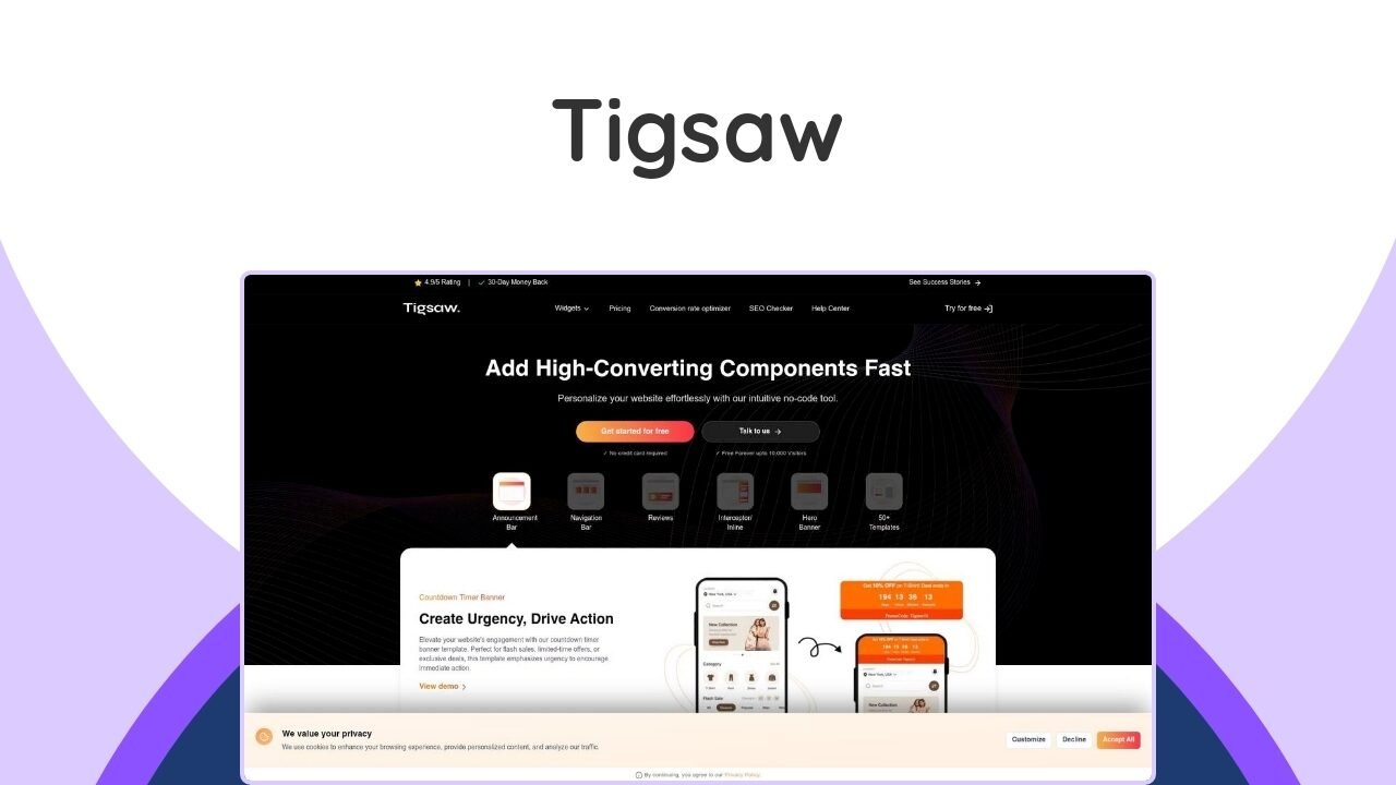 Empower your website! Add dynamic, no-code components (timers, highlights, reviews) to boost conversions on any platform.