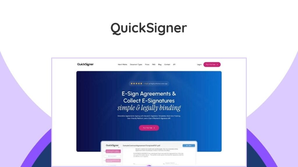 QuickSigner Lifetime Deal – Your Must-Have E-Signature Solution 7 An online app for easy, legally binding e-signatures. Send, sign, and manage documents securely, saving time.