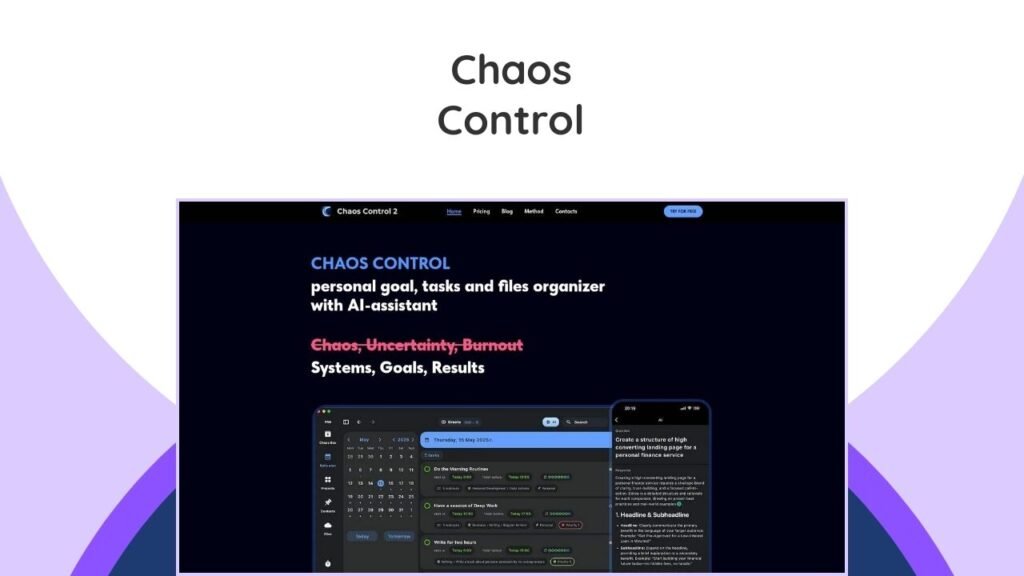 Chaos Control Lifetime Deal – Master Your Productivity And Goals 6 A versatile personal organizer for managing goals, projects & daily tasks efficiently across all devices. Bring order to your life!