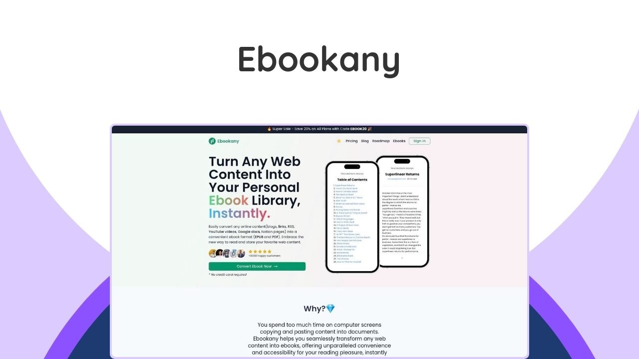 Transforms online content (blogs, articles, Google Docs, Notion) into beautifully formatted ebooks for offline reading.